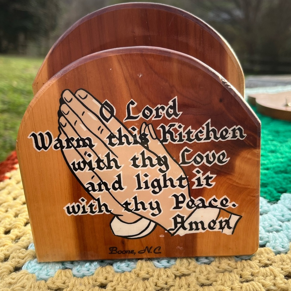 Wood Prayer Kitchen Napkin Holder with Praying Hands